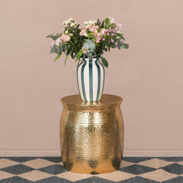 Gold Finish Metal Hammered Aluminium Side Drum Table Coffee Lamp Book Plant Stand Bedside End - image 1