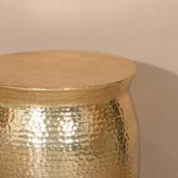 Gold Finish Metal Hammered Aluminium Side Drum Table Coffee Lamp Book Plant Stand Bedside End - thumbnail 3