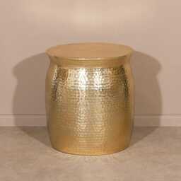 Gold Finish Metal Hammered Aluminium Side Drum Table Coffee Lamp Book Plant Stand Bedside End - thumbnail 2