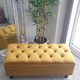 Mustard Footstool Coffee Table Pouffe Bench Chesterfield Luxury French Velvet - thumbnail 3
