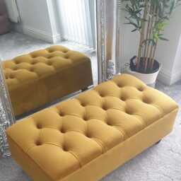 Mustard Footstool Coffee Table Pouffe Bench Chesterfield Luxury French Velvet - thumbnail 2