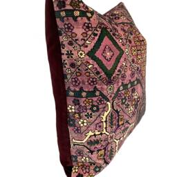 High End Luxury Designer Velvet Boho/Geometrical Red & Gold Handmade Cushion Cover Interior Decorative - thumbnail 2