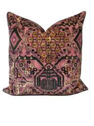 High End Luxury Designer Velvet Boho/Geometrical Red & Gold Handmade Cushion Cover Interior Decorative - thumbnail 1