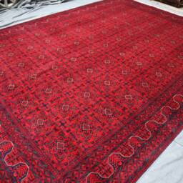 Red Bukhara Rug, 10x13 Ft 300x400 cm Afghan Hand Knotted Veg Dyes Wool Rug, Khal Mohammadi Turkmen Oriental Area Rug Living Room Carpet - thumbnail 3
