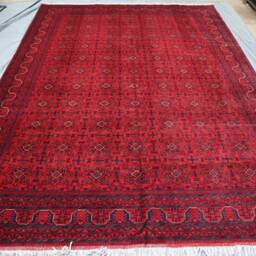 Red Bukhara Rug, 10x13 Ft 300x400 cm Afghan Hand Knotted Veg Dyes Wool Rug, Khal Mohammadi Turkmen Oriental Area Rug Living Room Carpet - thumbnail 2