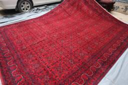 Red Bukhara Rug, 10x13 Ft 300x400 cm Afghan Hand Knotted Veg Dyes Wool Rug, Khal Mohammadi Turkmen Oriental Area Rug Living Room Carpet - thumbnail 1