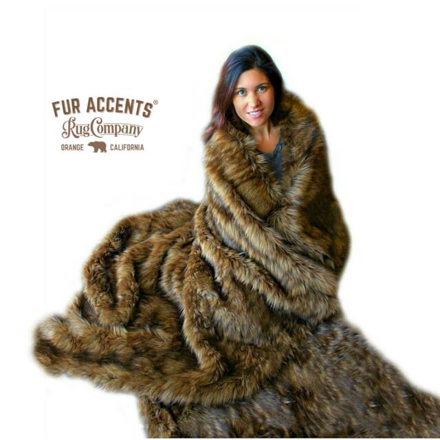 Plush Desert Fox Faux Fur Throw Blanket, Brown Minky Cuddle Reverse - image 1