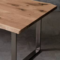 Custom Live Edge Table With Brushed Steel Legs, Oak Dining Table, Modern Wooden Industrial For Conference Room - thumbnail 3