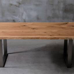 Custom Live Edge Table With Brushed Steel Legs, Oak Dining Table, Modern Wooden Industrial For Conference Room - thumbnail 2
