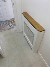 Radiator Cover Made To Measure With Oak Top, Decorative Cross Panel & Mitred Corners