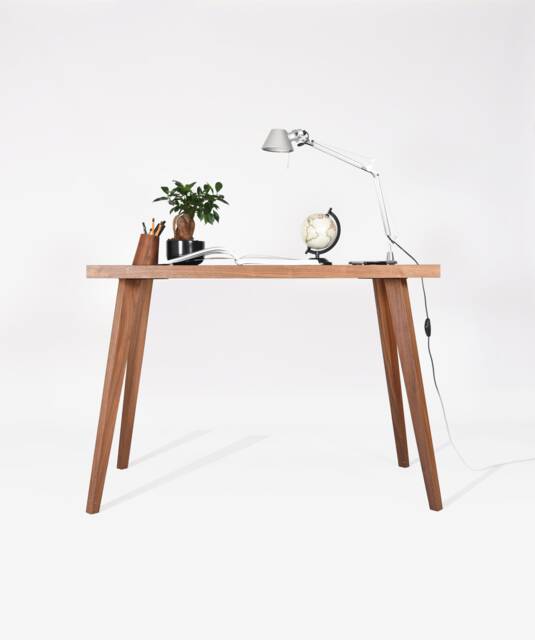 Small Modern Desk in Walnut With A Black Top Mid Century Style - image 1