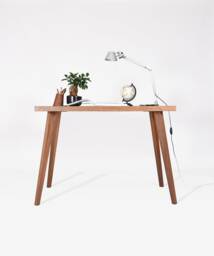 Small Modern Desk in Walnut With A Black Top Mid Century Style - thumbnail 1