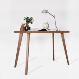 Small Modern Desk in Walnut With A Black Top Mid Century Style - thumbnail 2