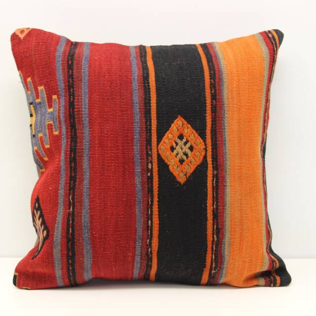Vintage Anatolian Kilim Pillow Cover, Wool Chevron Throw - 18x18 Inch - image 1