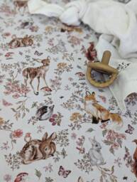 Woodland Crib Sheet Changing Pad Cover Forest Animals Nursery Bedding -Fits Standard, Mini Nestig Cloud Wave Cotton Fawn Fox Owl - thumbnail 1
