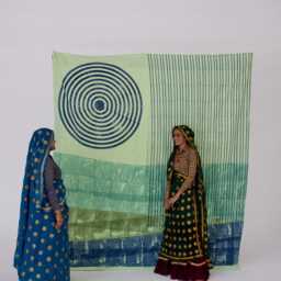 Hand Block Printed Cotton Duvet Cover - Reversible Indigo Spiral Sunrise Bedding Set - thumbnail 2