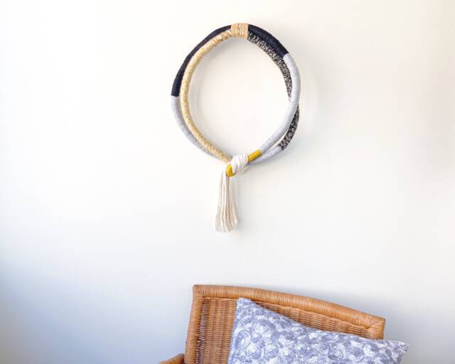 Modern Round Rope Wall Decor, Wrapped Macrame Hanging For Living Room, Circular Knot Sculpture - image 1