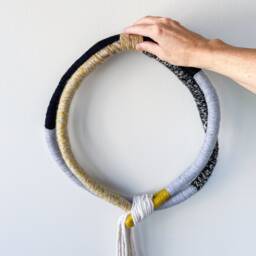 Modern Round Rope Wall Decor, Wrapped Macrame Hanging For Living Room, Circular Knot Sculpture - thumbnail 3