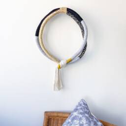 Modern Round Rope Wall Decor, Wrapped Macrame Hanging For Living Room, Circular Knot Sculpture - thumbnail 2