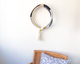 Modern Round Rope Wall Decor, Wrapped Macrame Hanging For Living Room, Circular Knot Sculpture - thumbnail 1