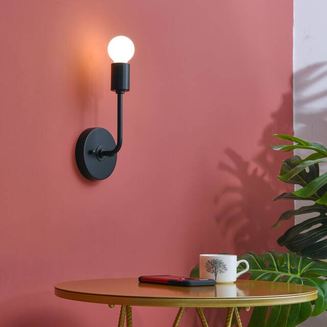 Black Bent Arm Wall Sconce - 1-Light Lamp With Exposed Bulb Design For Mid Century Modern Living Room, Kitchen, Bathroom & Office - image 1