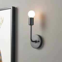 Black Bent Arm Wall Sconce - 1-Light Lamp With Exposed Bulb Design For Mid Century Modern Living Room, Kitchen, Bathroom & Office - thumbnail 2