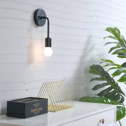 Black Bent Arm Wall Sconce - 1-Light Lamp With Exposed Bulb Design For Mid Century Modern Living Room, Kitchen, Bathroom & Office - thumbnail 3