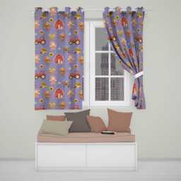 Cute Scarecrow Barn Sunflower Farm Purple Background Seamless Pattern Readymade Eyelet Ring Top Thermal 100% Blackout Curtains - thumbnail 1