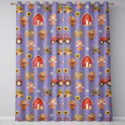 Cute Scarecrow Barn Sunflower Farm Purple Background Seamless Pattern Readymade Eyelet Ring Top Thermal 100% Blackout Curtains - thumbnail 2