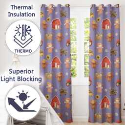 Cute Scarecrow Barn Sunflower Farm Purple Background Seamless Pattern Readymade Eyelet Ring Top Thermal 100% Blackout Curtains - thumbnail 3
