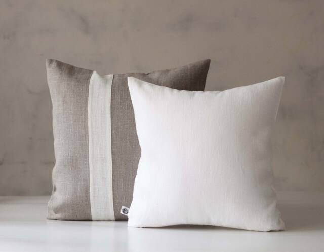 White Linen Throw Pillow Cover Handmade Home Decor - image 1