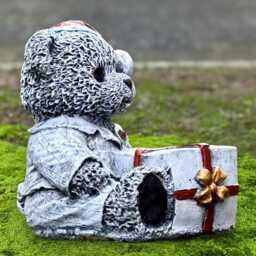 Winer Bear With Gift Figurine Stone Statue Handmade Winter Sculpture Outdoor Animal Ornament Holiday Garden Decor Cement Art - thumbnail 3