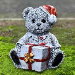 Winer Bear With Gift Figurine Stone Statue Handmade Winter Sculpture Outdoor Animal Ornament Holiday Garden Decor Cement Art - thumbnail 1