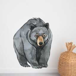 American Black Bear Wall Decal For Nursery Or Kids Room - Woodland Animal Fabric Sticker Cabin Style Bedroom Decor Playroom - thumbnail 1