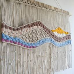 Large Macrame Wall Hanging - Boho Woven Wool Tapestry Handmade Fiber Art Decor Neutral For Living Room Or Bedroom - thumbnail 2