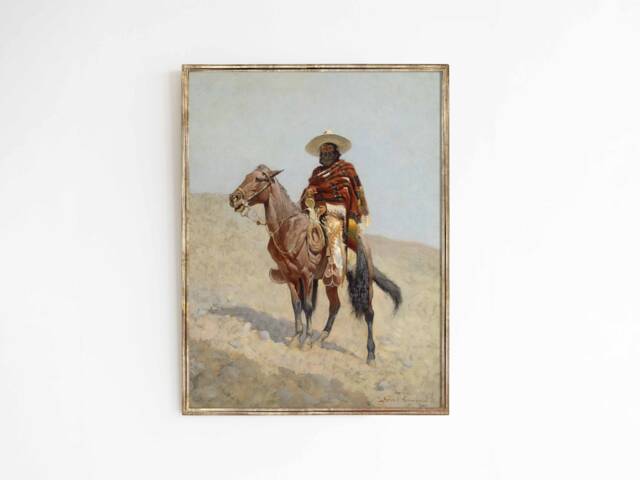 Mexican Vaquero - Western Art Print Oil Painting Of Horse & Rider in Desert Physical Shipped Sizes 5x7 8x10 9x12 18x24 - image 1