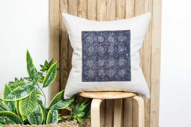 Tribal Linen Cushion Cover - Vintage Hmong Batik Pillow - 16x16 - image 1