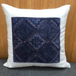 Tribal Linen Cushion Cover - Vintage Hmong Batik Pillow - 16x16 - thumbnail 4
