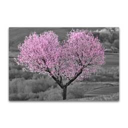 Black & White Pink Heart Blossom Canvas Wall Art Picture Print. Cherry Tree Love Heart. Giclee - thumbnail 1