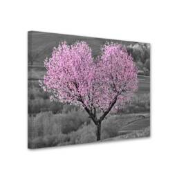 Black & White Pink Heart Blossom Canvas Wall Art Picture Print. Cherry Tree Love Heart. Giclee - thumbnail 2