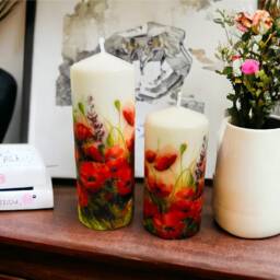 Set Of 2 Poppy Tall Pillar Candles, Themed Candle Gift Set, Mothers Day Home Decorations, Decorations - thumbnail 2