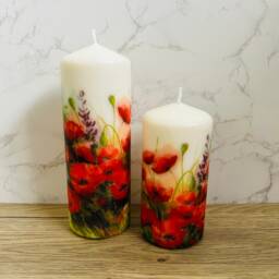 Set Of 2 Poppy Tall Pillar Candles, Themed Candle Gift Set, Mothers Day Home Decorations, Decorations - thumbnail 3