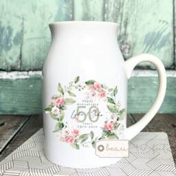 Personalised Anniversary Gift 25 50 30 40 60 Silver Golden Floral Ceramic Small Vase Jug Mug - thumbnail 2