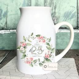 Personalised Anniversary Gift 25 50 30 40 60 Silver Golden Floral Ceramic Small Vase Jug Mug - thumbnail 1