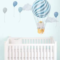 Small Elephant in Basket - Blue Fabric Wall Decal Nursery Daydreams Collection Mej - thumbnail 1
