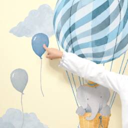 Small Elephant in Basket - Blue Fabric Wall Decal Nursery Daydreams Collection Mej - thumbnail 3