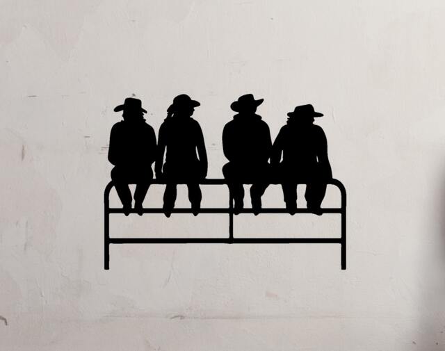 Cowboy-Cowgirls Sitting On Fence Vinyl Decal - Cowboys Western Cowgirls Wall - image 1