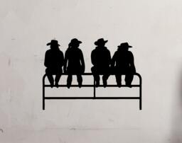 Cowboy-Cowgirls Sitting On Fence Vinyl Decal - Cowboys Western Cowgirls Wall - thumbnail 1