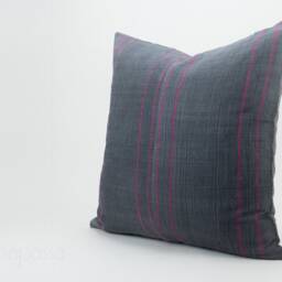 Vintage Hmong Pillow Cover - 20x20 Gray Pink Striped Cotton Cushion - thumbnail 2