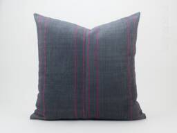 Vintage Hmong Pillow Cover - 20x20 Gray Pink Striped Cotton Cushion - thumbnail 1